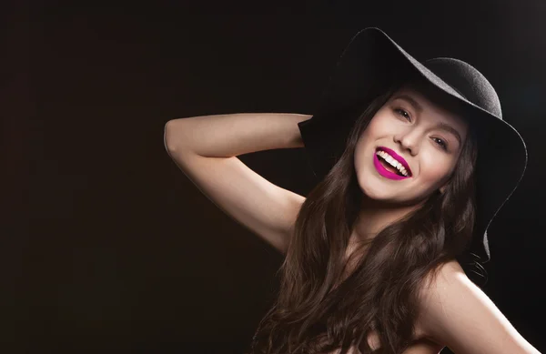 Beautiful sexy woman in stylish hat — Stock Photo, Image