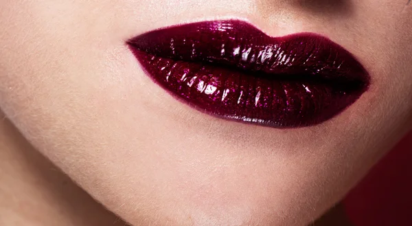 Female red shiny lips — Stock Photo, Image
