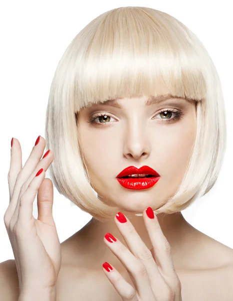 Woman in short blond bob wig — Stock Photo, Image