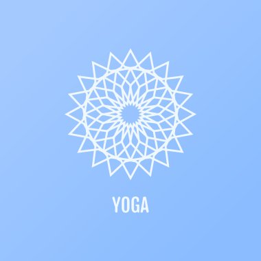 Yoga simgeler vektör ve satırı rozetler bir çiçek şeklinde yuvarlak.