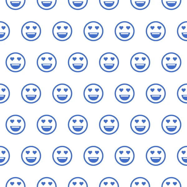 Cute smiley face, in love face seamless outline pattern background. — Stock Vector