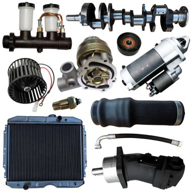 Bakım ve araba tamiri için büyük mekanik otomobil parçaları koleksiyonu.