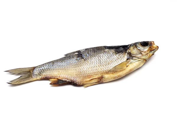 Vereinzelter Getrockneter Gesalzener Fisch Großaufnahme Auf Weißem Hintergrund Getrocknete Snacks — Stockfoto