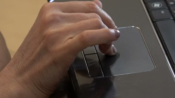 Женская рука на клавиатуре ноутбука — стоковое видео