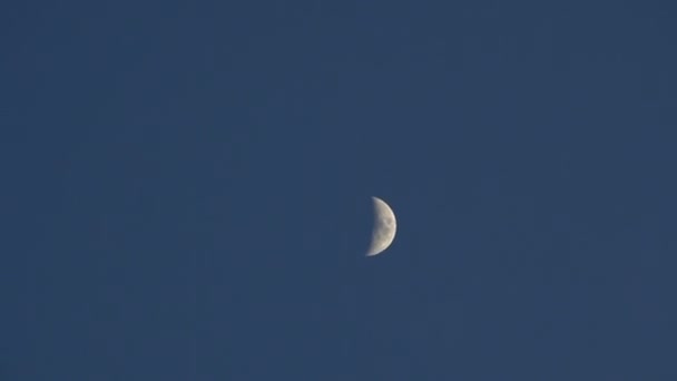 Mondsichel wandert hautnah durch den Abendhimmel — Stockvideo