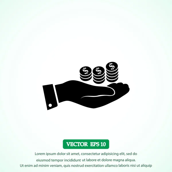 Pila de dinero en la mano icono — Vector de stock