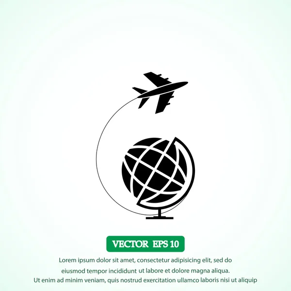 Ikona podróży glob i samolot — Wektor stockowy