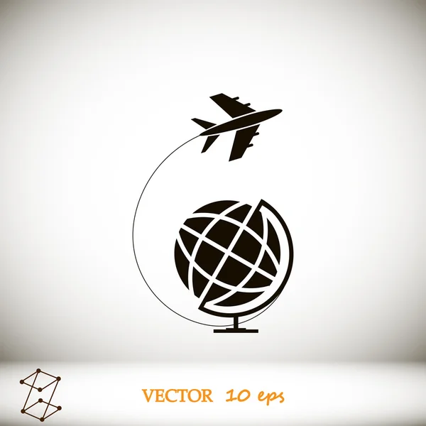 Földgömb és sík utazás ikon — Stock Vector