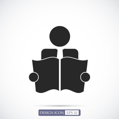 Kitap okuyucu düz simgesi
