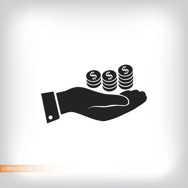 Pénz a kezét lapos ikon — Stock Vector