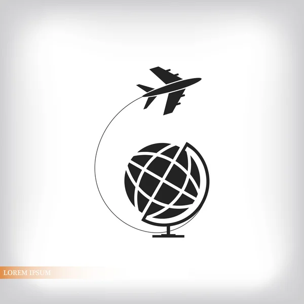 Globe and plane travel icon — Stock Vector