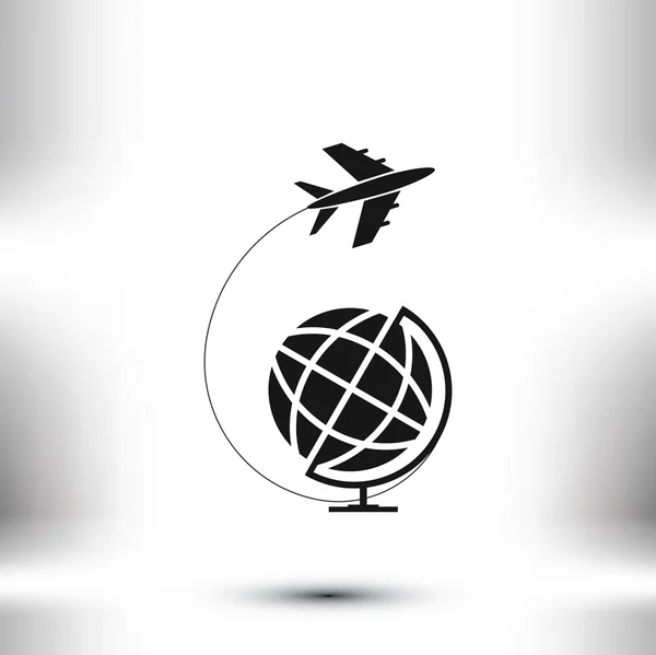 Globe and plane travel icon — Stock Vector