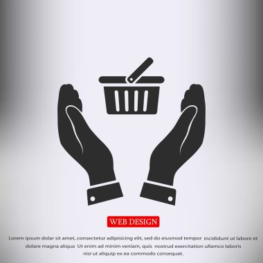 sepet içinde el düz simgesi 