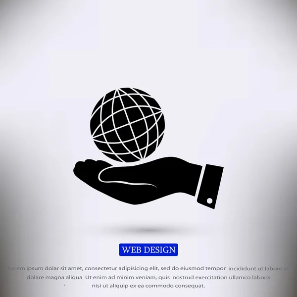 Icône globe à portée de main — Image vectorielle