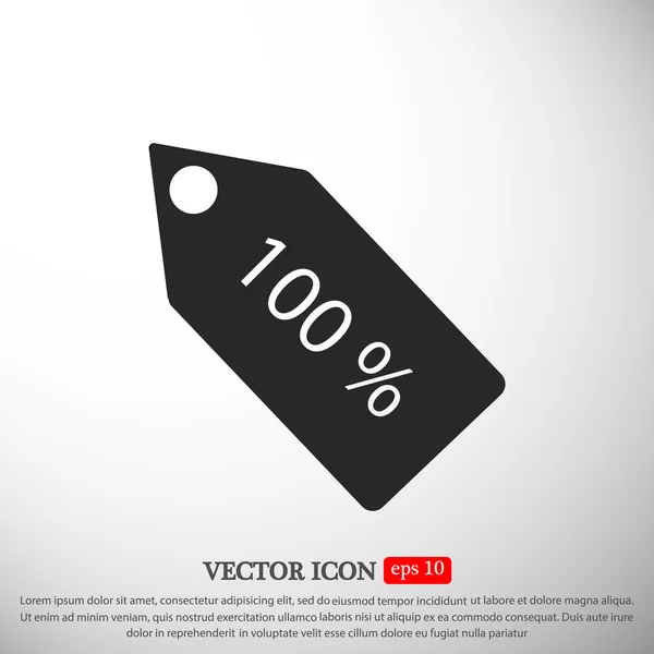 Ícone plano de etiqueta 100% — Vetor de Stock