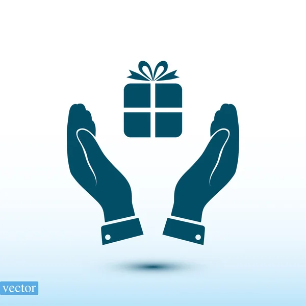 Gift icon in hands — Stock Vector