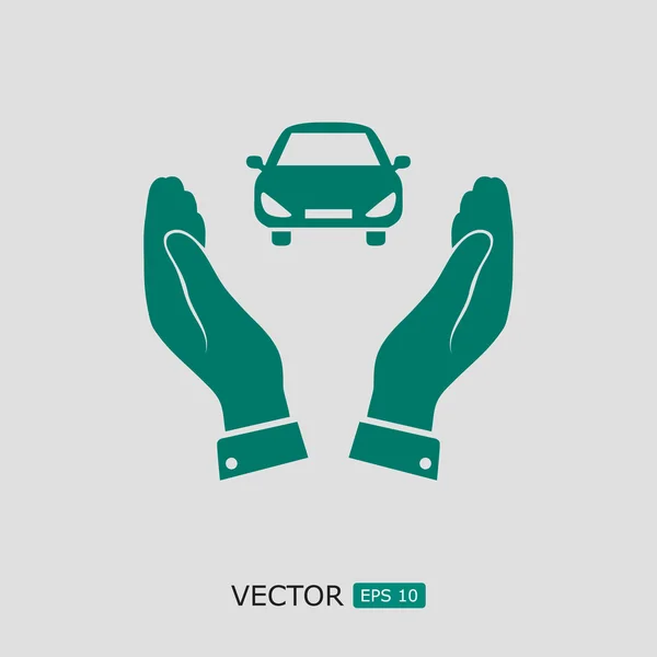 Pictografía del icono del coche en la mano — Vector de stock