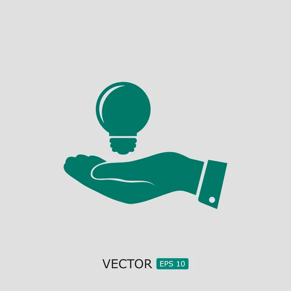 Icono de bombilla en la mano — Vector de stock