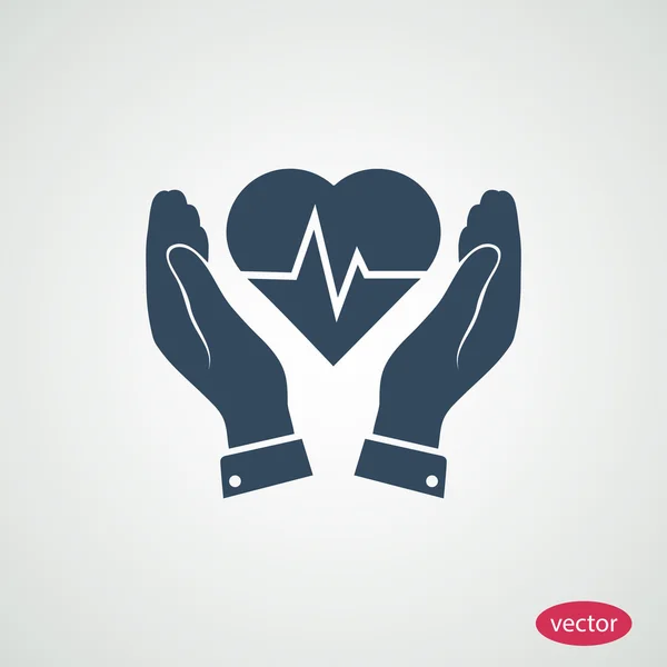 Corazón con pulso en las manos icono — Vector de stock