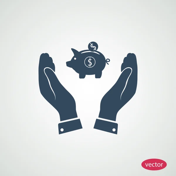 Moneybox en handen plat pictogram — Stockvector