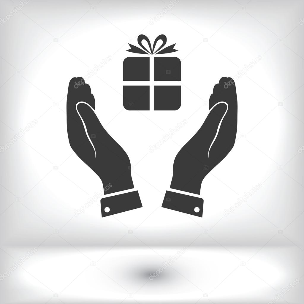 Pictograph of gift icon in hands