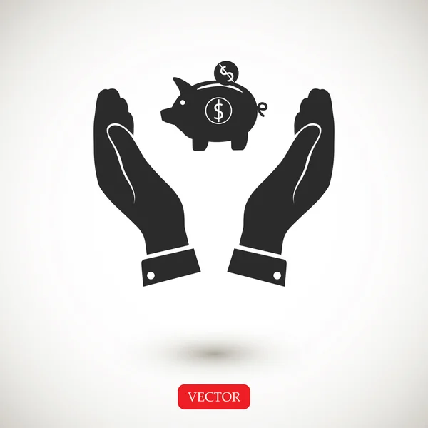 Icono de caja de dinero en las manos — Vector de stock