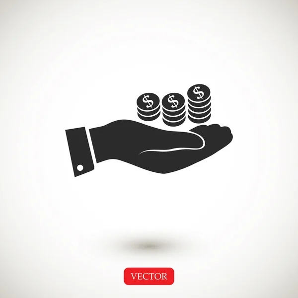 Geld in pictogram van een hand — Stockvector