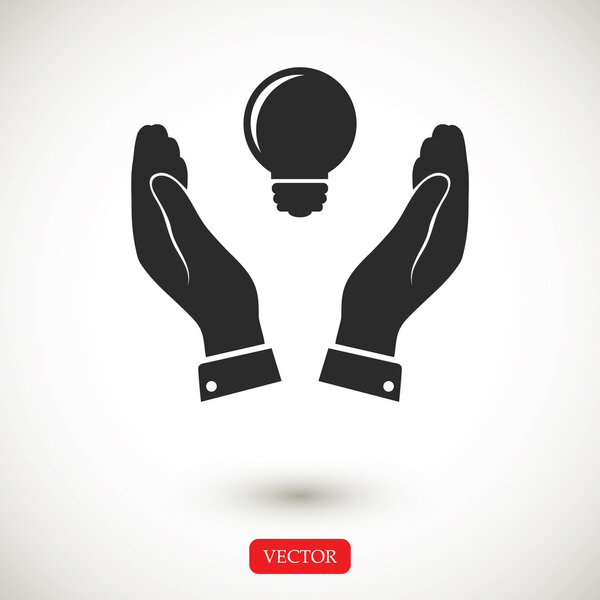 Pictograph of light bulb icon in hands