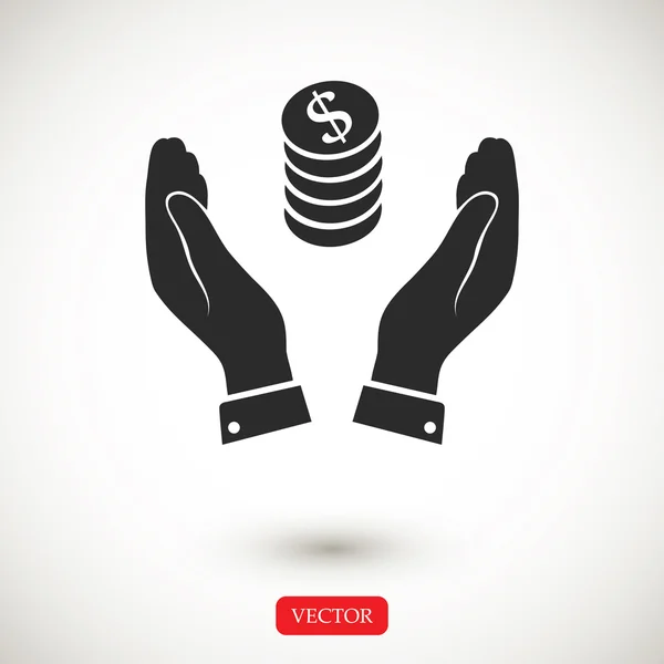 Pictografía de dinero en las manos icono — Vector de stock