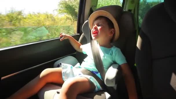 Rapaz monta no carro — Vídeo de Stock
