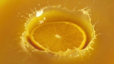 Portakal dilimlerini portakal suyu içine düşen