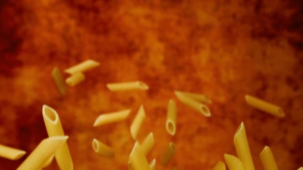 Pasta  penne flying in the air — Stock Video