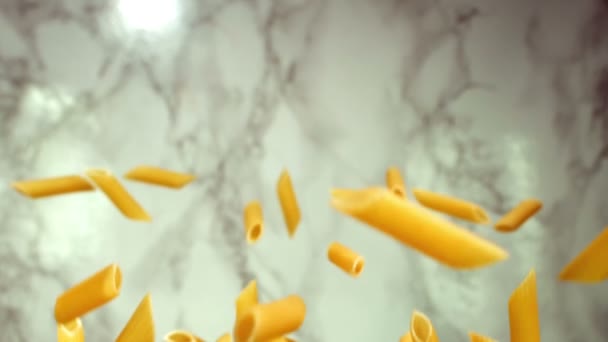 Pasta  penne flying in the air — Stock Video