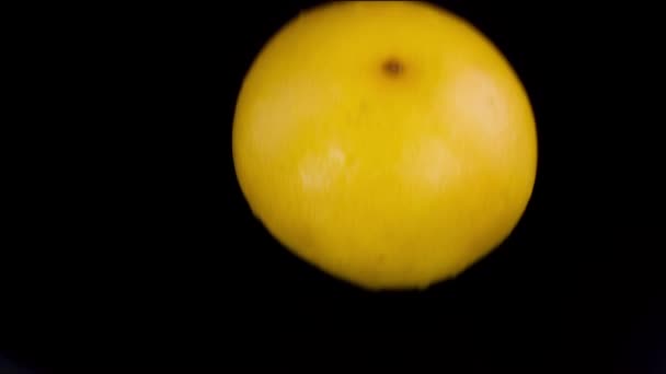 Грейпфрут падает на мокрый стол — стоковое видео