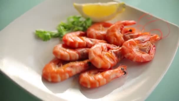 Serving dish with shrimp — Stock Video