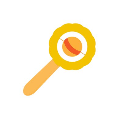 Klasik bir bebek çıngırak oyuncağının düz tasarım çizimi. Sarı ve turuncu renkli davul olarak da bilinir..