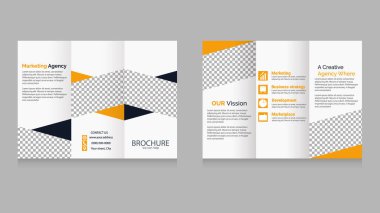 Profesyonel Sarı ve Kara Üçlü Yaratıcı Pazarlama Ajansı Şablonu. Şirket sunumları, pazarlama materyalleri ve marka kimliği için mükemmel..