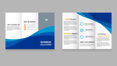 Modern Business Trifold Broşür Şablonu Mavi Dalgalar ve Kurumsal Düzen. Tam düzenlenebilir EPS biçimi.