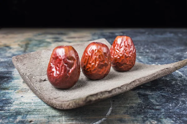 Rote Datteln, jujujube, hetian jujube, Früchte, getrocknete Früchte, süßes, rotes Essen, xinjiang jujube, jujube in ruoqiang — Stockfoto