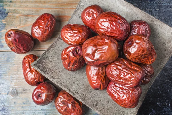 Rote Datteln, jujujube, hetian jujube, Früchte, getrocknete Früchte, süßes, rotes Essen, xinjiang jujube, jujube in ruoqiang — Stockfoto