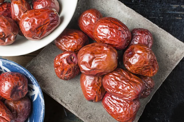 Rote Datteln, jujujube, hetian jujube, Früchte, getrocknete Früchte, süßes, rotes Essen, xinjiang jujube, jujube in ruoqiang — Stockfoto