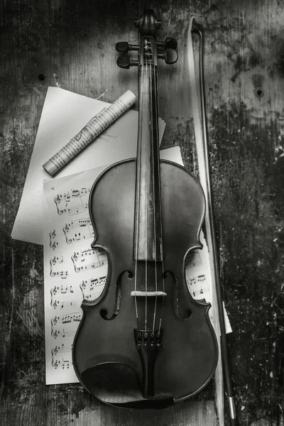 Preto e branco, fotografias em preto e branco, violino, música, madeira, nostalgia, silêncio, espera, livros ingleses — Fotografia de Stock