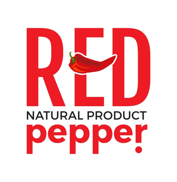 Logo rouge avec mot poivre rouge produit naturel, éléments de design piment sur fond blanc. Modèle de design pour restaurant, café et cantines. Illustration vectorielle . — Image vectorielle