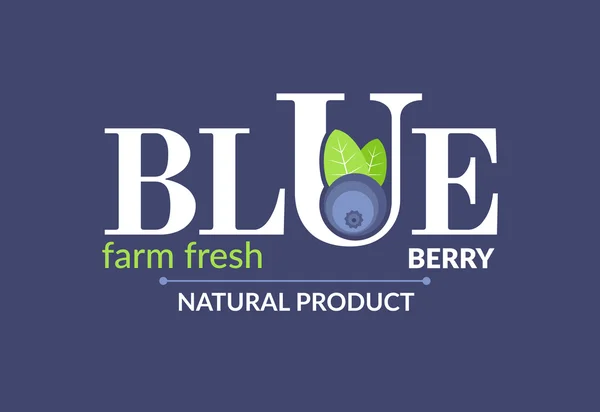 Белый логотип на голубой заднице. Творческий символ лесных фруктов искушает. У органических фруктов уникальная иконопись. Надпись: Голубая ягода, свежий, натуральный продукт. Векторная миграция — стоковый вектор