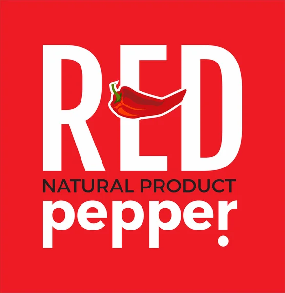 Λευκό λογότυπο με την λέξη φυσικό προϊόν κόκκινο πιπέρι, πιπέρι τσίλι στοιχεία σχεδιασμού σε κόκκινο φόντο. Πρότυπο σχεδίασης για εστιατόριο, καφέ και καντίνες. Vector εικονογράφηση. — Διανυσματικό Αρχείο