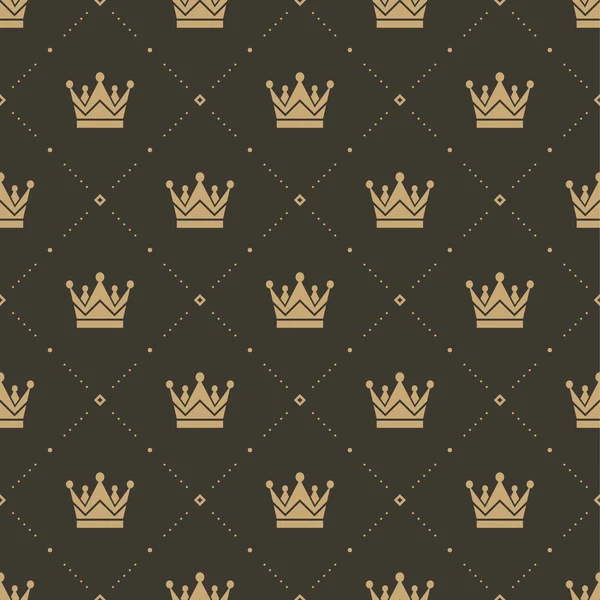 Seamless pattern in retro style with a gold crown on a brown background. Can be used for wallpaper, pattern fills, web page background,surface textures. Vector Illustration. — Stock Vector