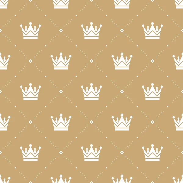 Seamless pattern in retro style with a white crown on a gold background. Can be used for wallpaper, pattern fills, web page background,surface textures. Vector Illustration. — Stock Vector