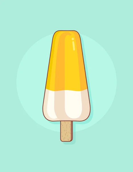 Colorful tasty isolated ice cream at a turquoise background. Fruit juice and ice cream on a wooden stick. Vector Illustration. — Stock Vector