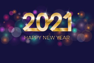 2021, mutlu yıllar. Flama ya da davetiye, parti afişi parıldayan yıldızlar konfeti sim süslemesi. Gümüş yazılı tebrik kartı. Mutlu yıllar 2021. Vektör İllüstrasyonu.