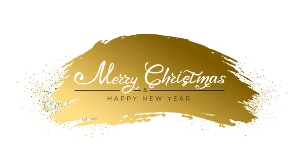 Boldog karácsonyt és boldog új évet 2021-ben. Üdvözlőlap kézzel rajzolt felirattal arany ecset stroke csillogó fehér háttér. Ünnepi meghívókhoz, plakátokhoz, bannerekhez. Vektorillusztráció. — Stock Vector